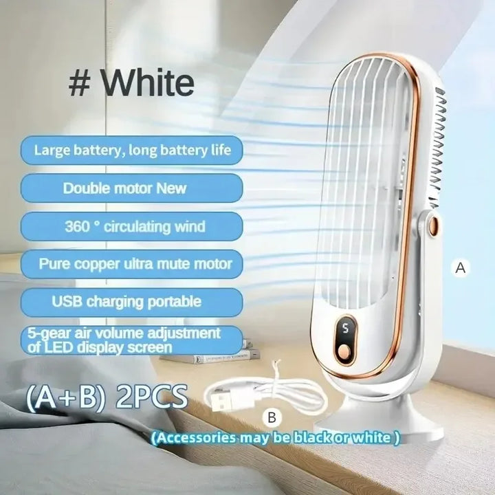 Große Batterie Doppelmotor Haushaltskühler, 5-Geschwindigkeits-Luftkühlungsventilator 720 ° Surround-Luftbläser, tragbarer USB-Ventilator | Karnz