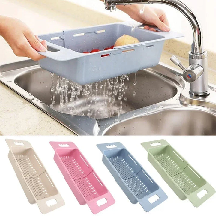 FlexDrain Abtropfkorb Küche – Verstellbarer Spülbecken Organizer | Auto Ablauf & Obst Gemüse Trockner | Platzsparendes Küchezubehör | Karnz