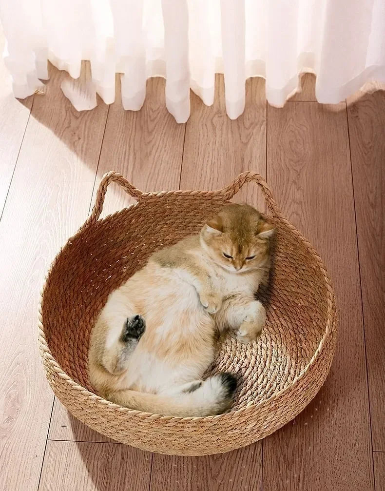 Rattan-Katzenbett handgewebt & waschbar Karnz