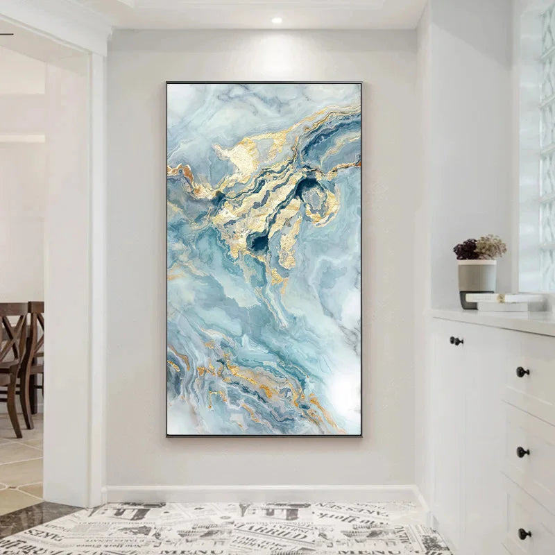 Blaue Goldene Flüssige Marmor Essenz Wandkunst Fine Art Leinwanddrucke Bilder Für Modernes Apartment Luxus Wohnzimmer Kunst Dekor | Karnz