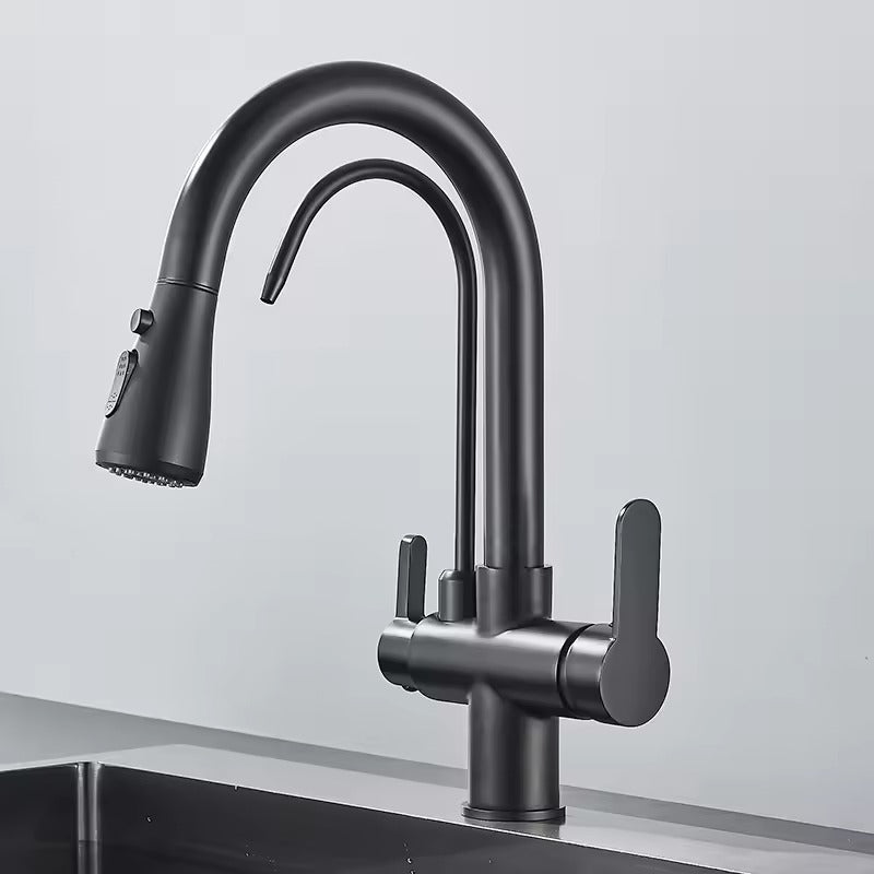 Matte Schwarze Filterarmatur für die Küche, Pull-Out Spray, 360° Rotation, Drei-Wege-Wasserfilterhahn, Spültischmischer | Karnz