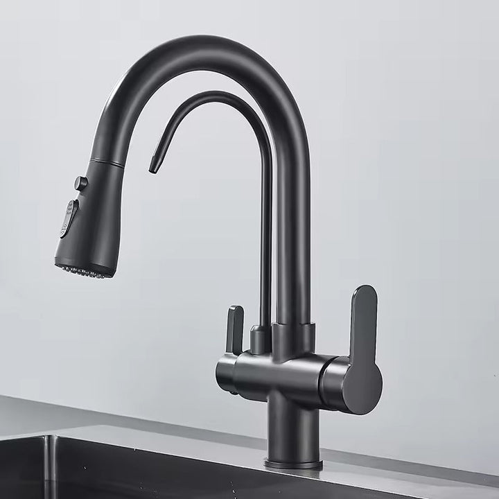 Matte Schwarze Filterarmatur für die Küche, Pull-Out Spray, 360° Rotation, Drei-Wege-Wasserfilterhahn, Spültischmischer | Karnz