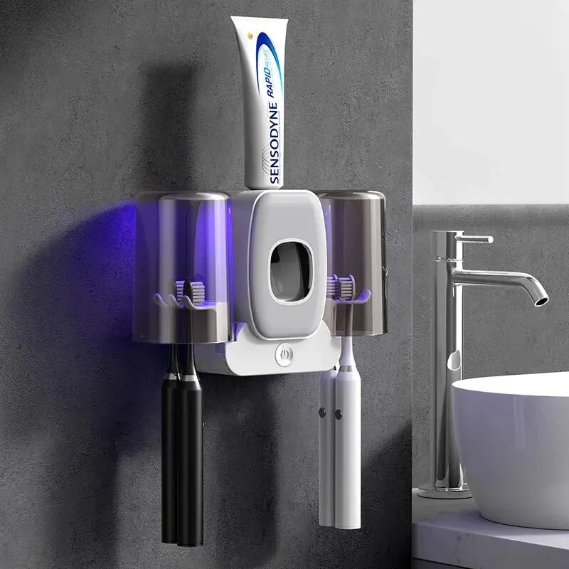 Karnz | UV Zahnbürstenhalter PureBrush UV | Sterilisation mit UV-Licht | Automatischer Zahnpastaspender | Wandmontage ohne Bohren