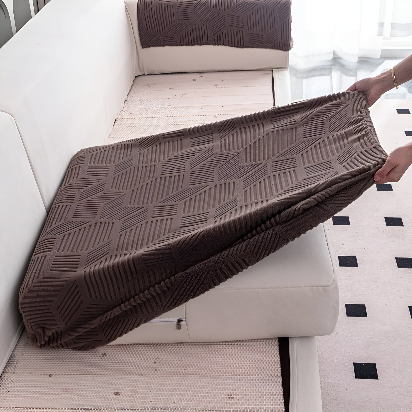 Jacquard-Sofabezug mit geometrischem Muster – weich und haustierfreundlich | perfekt zum Schutz und für gemütliche Wohnräume | Karnz