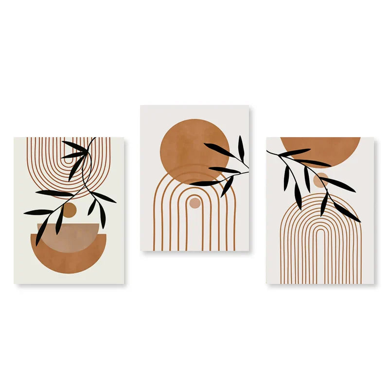 Set aus 3 Stück Modern Abstrakt Bohemian Minimalistisch Geometrisch Wandkunst Fein Kunst Leinwand Drucke Poster Bilder Für Wohnzimmer Dekor | Karnz