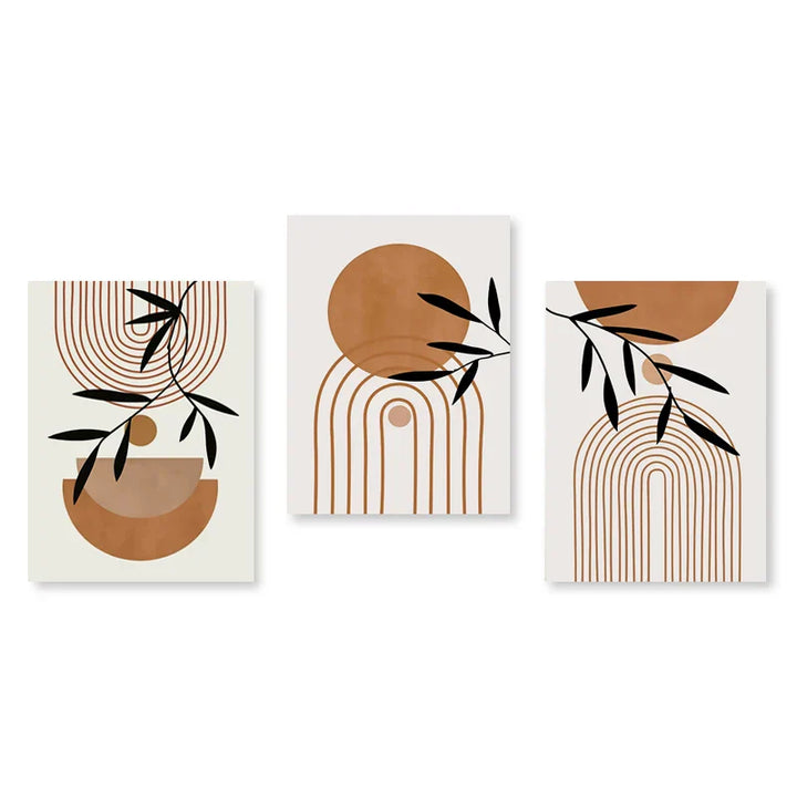 Set aus 3 Stück Modern Abstrakt Bohemian Minimalistisch Geometrisch Wandkunst Fein Kunst Leinwand Drucke Poster Bilder Für Wohnzimmer Dekor | Karnz