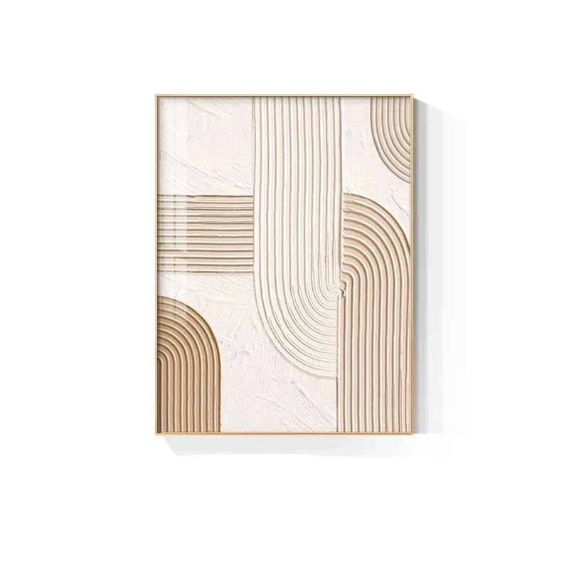 Moderne abstrakte beige geometrische Linien Wandkunst Fine Art Leinwanddrucke Bilder für Wohnzimmer Esszimmer Home Office Dekor | Karnz