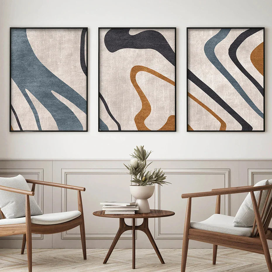 Fließende Linien Blau Beige Abstrakte Wandkunst Feine Kunst Leinwanddrucke Bilder Für modernes Wohnzimmer Esszimmer Schlafzimmer Kunst Dekor | Karnz
