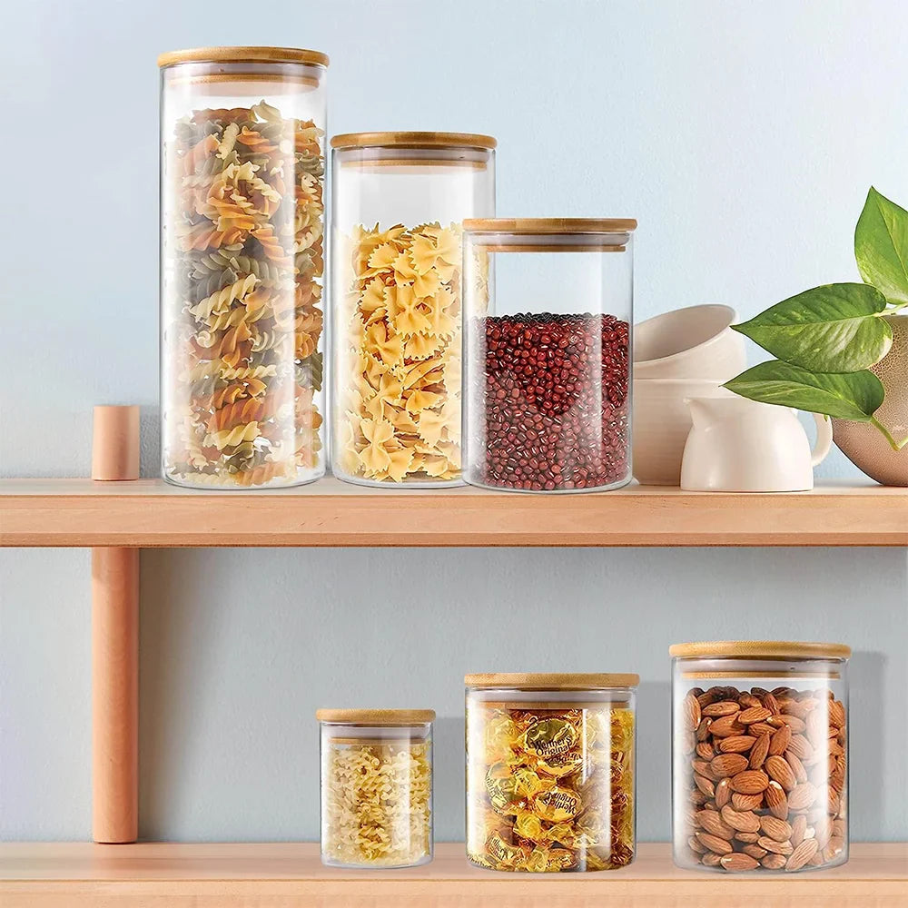 PureVorrat Glasbehälter Set – Vorratsdosen mit Holzdeckel | Luftdicht & Stilvoll | Moderne Küchenaufbewahrung | Karnz