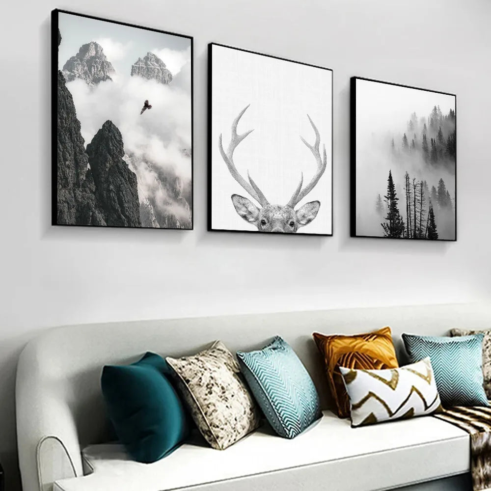 Nordische Wildnis Adler Reh Landschaft Wandkunst Fein Kunst Leinwanddrucke Bilder Für Wohnzimmer Esszimmer Nordische Heimdekoration | Karnz