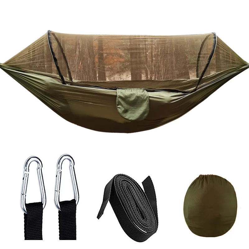 OutdoorRelax Hängematte mit Moskitonetz und Schnellverschluss – 200 kg Tragfähigkeit | Karnz
