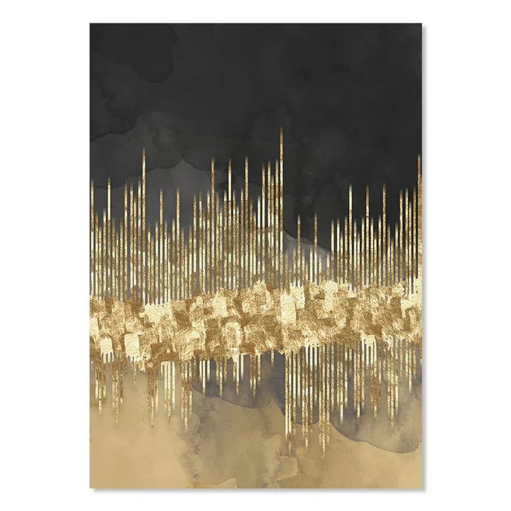 Abstrakte goldene Stadtlandschaft auf schwarzem Aquarell-Leinwanddruck Wandkunst leichte Luxusbilder für Wohnzimmer Schlafzimmer Home Office Dekor | Karnz
