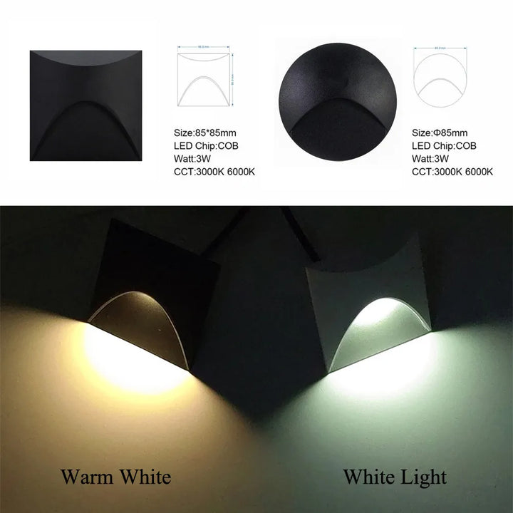 Moderne wasserdichte IP65 LED-Einbau-Wandlampe für Außenbeleuchtung - 3W eingebettete Stufen- & Treppenbalcony-Portalschlusslampe