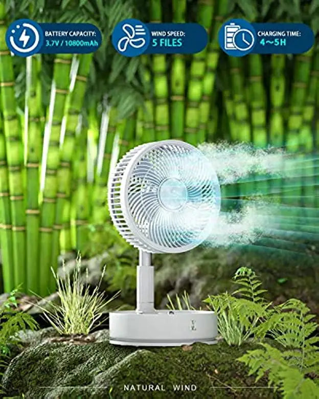 Tragbarer 6-Zoll Standventilator | Zusammenklappbarer Teleskopboden/USB | Wiederaufladbarer Akku | 3 Geschwindigkeiten, super leise, höhenverstellbar | Karnz