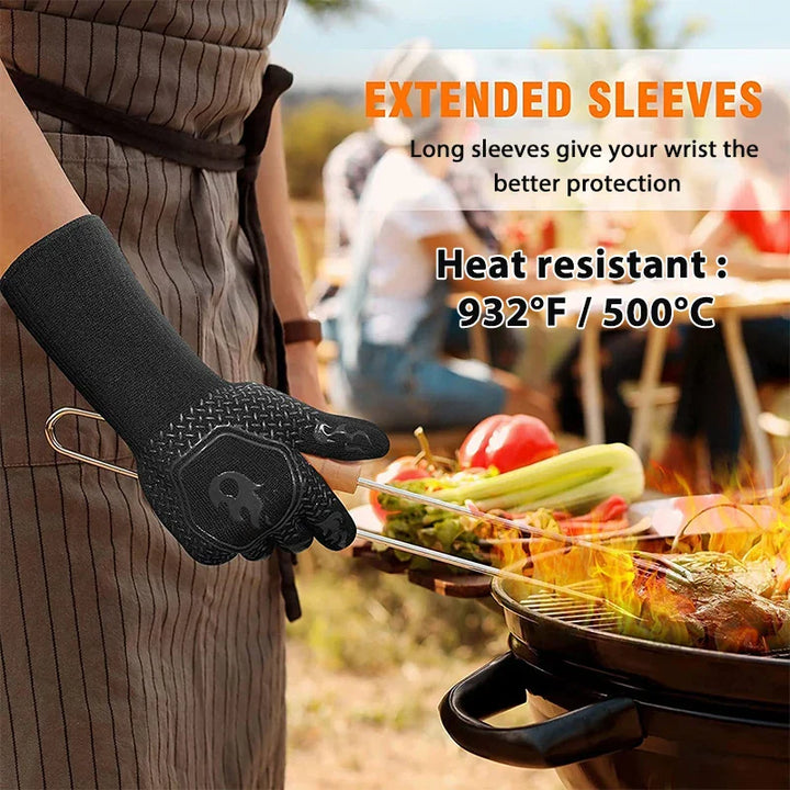 Karnz | ThermaGrip Hitzebeständiger Grillhandschuh | Silikon & Baumwolle | Rutschfest & feuerfest bis 800 °C | Für Grill, Backofen & BBQ | 1 Stück