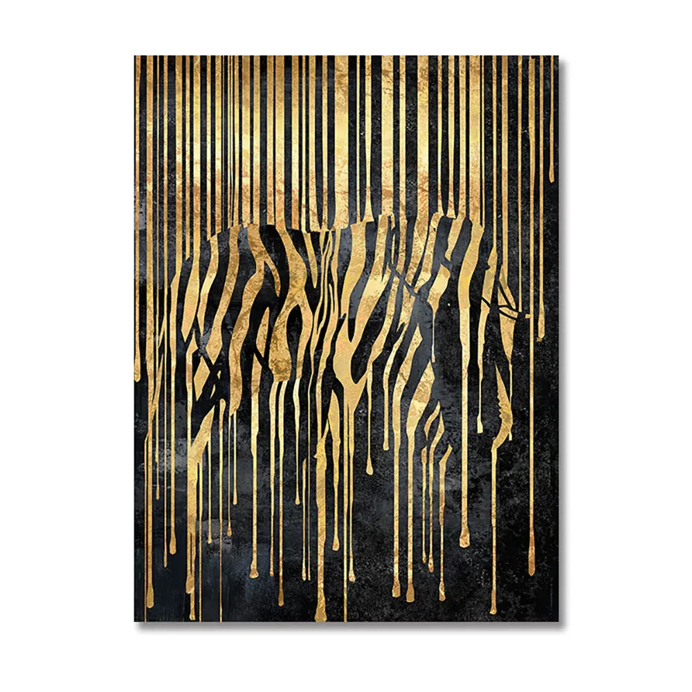 Moderne abstrakte goldene Zebra-Linien Löwe Elefant Tiger Wandkunst Fein Kunst Leinwanddrucke Bilder für luxuriöse Wohnung Wohnzimmer Esszimmer Kunstdekoration | Karnz