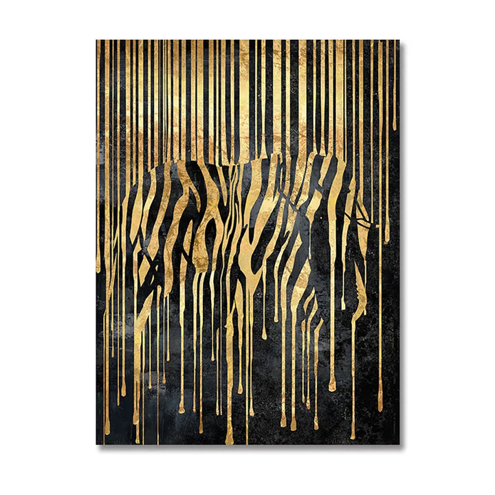 Moderne abstrakte goldene Zebra-Linien Löwe Elefant Tiger Wandkunst Fein Kunst Leinwanddrucke Bilder für luxuriöse Wohnung Wohnzimmer Esszimmer Kunstdekoration | Karnz