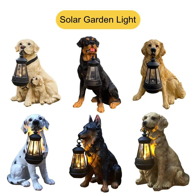 Solarbetriebene Outdoor-Harz-Hundestatue Lampe | Karnz
