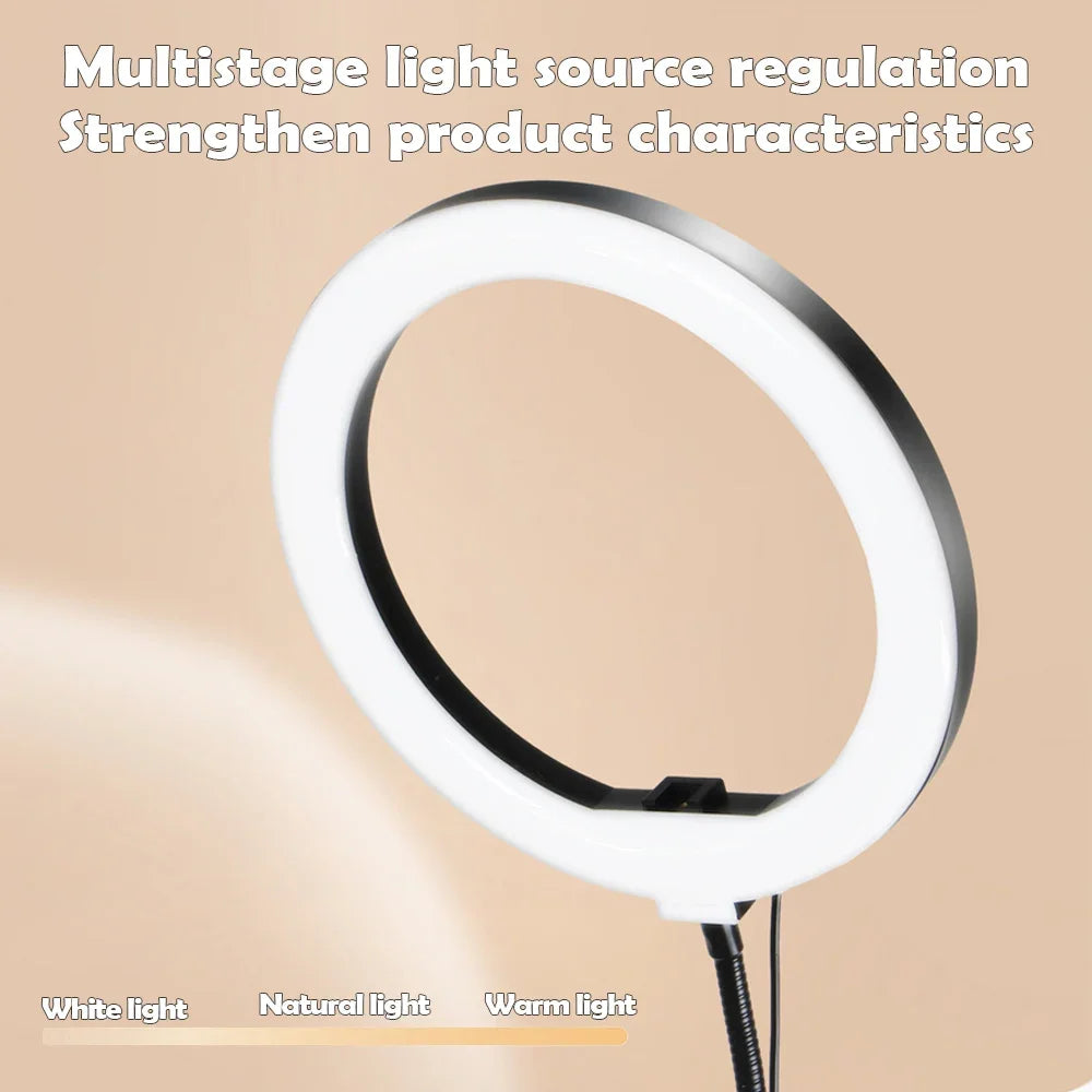 Karnz | LumiFlex LED-Ringleuchte mit flexiblem Arm & Handyhalter | 3 Lichtfarben & USB-Anschluss | Perfekt für Livestream, Video & Selfie