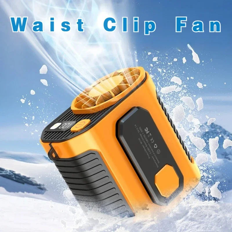 20000mAh Tragbarer Taillenventilator - Starker Wind Hängender Nackenventilator mit Powerbank und LED-Beleuchtung für Outdoor-Sport und Arbeit | Karnz