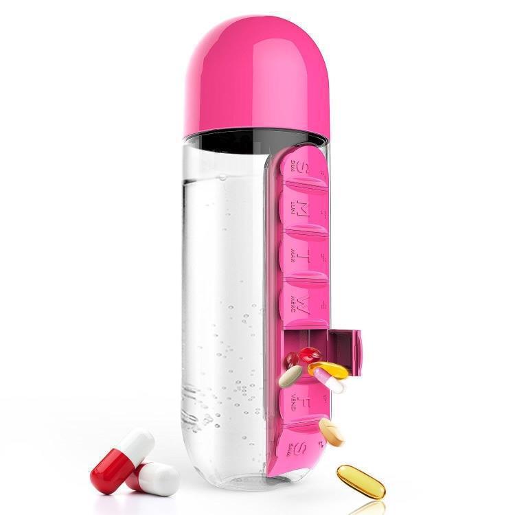 Wasserflasche mit Medikamenten-Organizer | Karnz