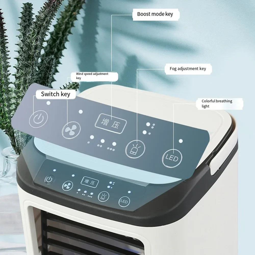 USB Tragbarer Mini-Luftkühler – 3-Geschwindigkeits-Desktop-Kühlventilator mit LED-Nachtlicht, Luftkühler für Zuhause, Büro und Camping | Karnz