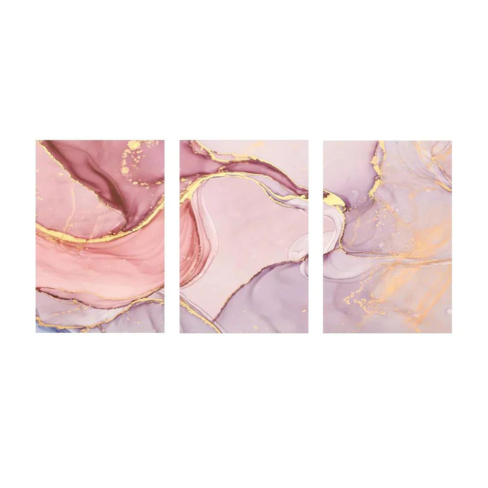 Set aus 3 Stücken Farbige Goldene Pink Abstrakte Marmor Druck Wandkunst Feine Kunst Leinwand Drucke Poster Bilder Für Wohnzimmer Schlafzimmer Heimdekoration