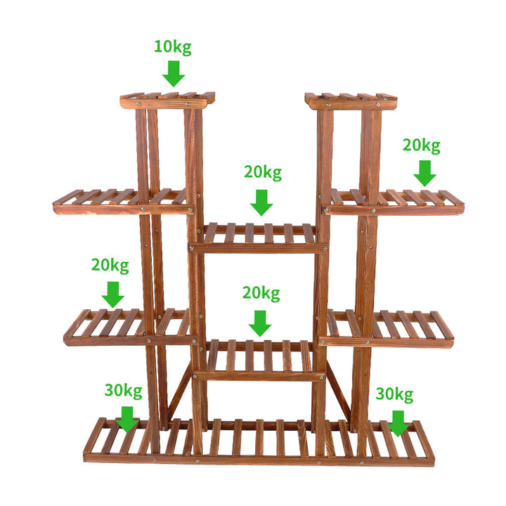 Großes 11-stöckiges Holz Pflanzenregal | Karbonisiertes, Breites Blumenständer für Innen & Außen | Karnz