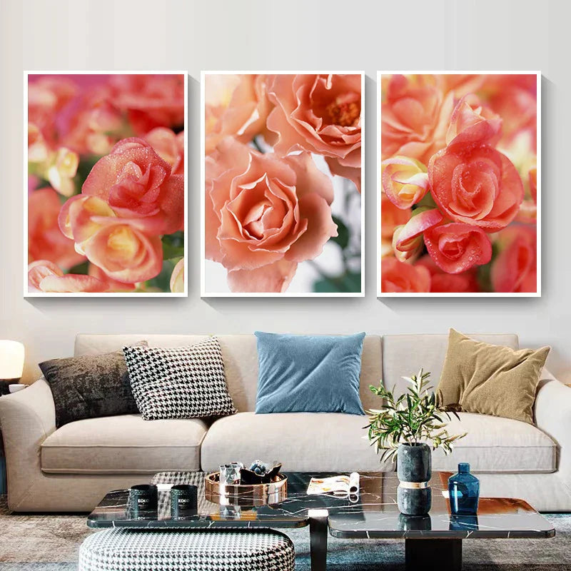 Rosa rote Rosen florale Wandkunst Feine Kunst Leinwanddrucke Moderne botanische Poster Bilder für Wohnzimmer, Schlafzimmer Kunst Dekor | Karnz