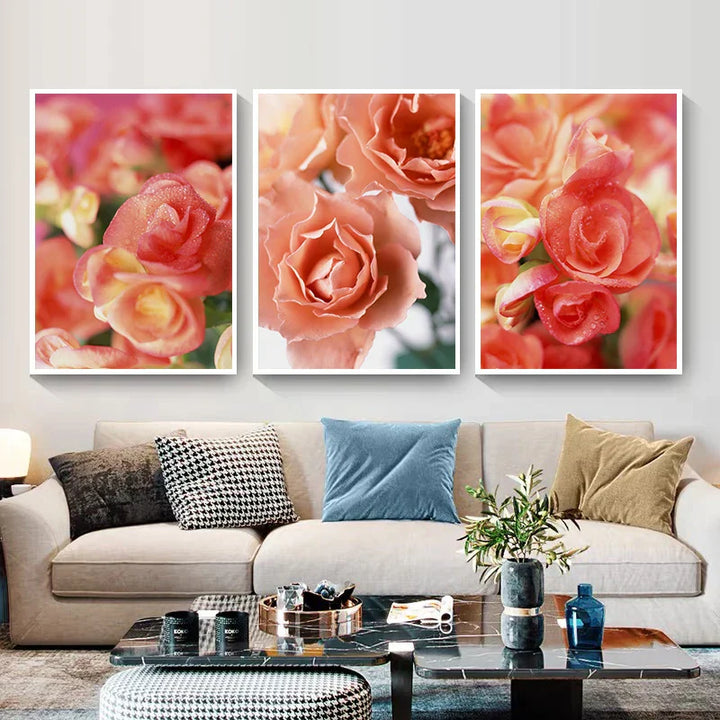Rosa rote Rosen florale Wandkunst Feine Kunst Leinwanddrucke Moderne botanische Poster Bilder für Wohnzimmer, Schlafzimmer Kunst Dekor | Karnz