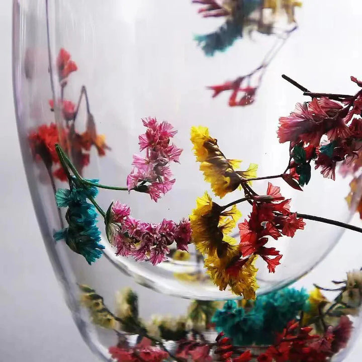 2pcs Getrocknete Blumen Doppelt wändige Glas Tasse