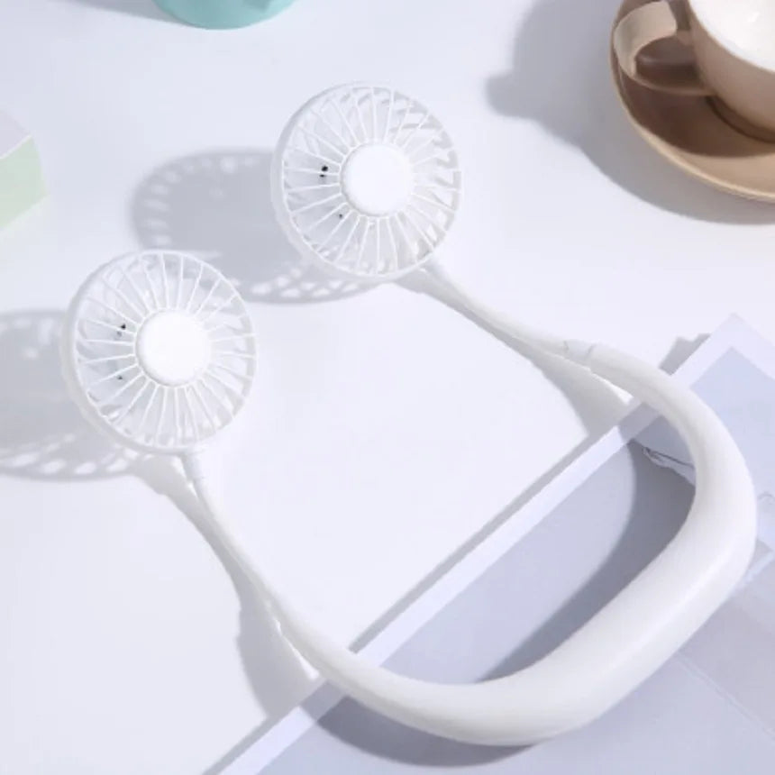 USB Tragbarer Freisprechhalsventilator - Wiederaufladbarer Mini-Sportventilator, 3-Geschwindigkeitsverstellbarer Dualventilator für Zuhause, Büro & Außeneinsatz | Karnz