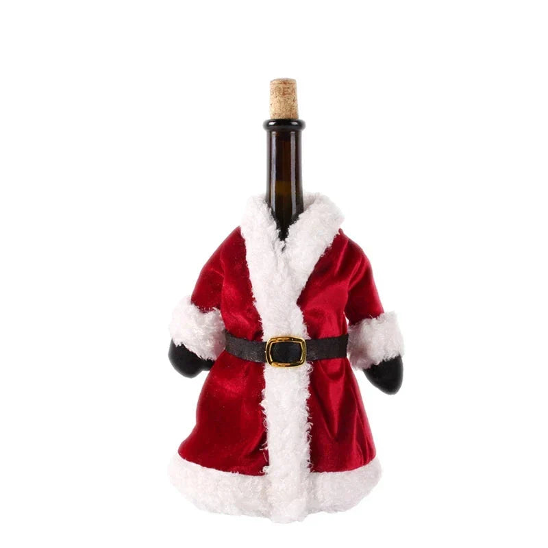 Weihnachtliche Flaschenhülle mit Fellkragen – Festliche Hülle für Weinflaschen, Wichtel-Deko für Weihnachten, Perfekt als Geschenkverpackung | Karnz