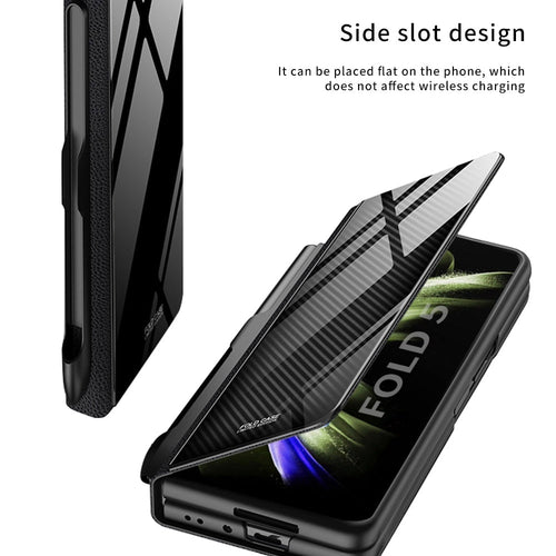 Karnz | Stoßfeste Rüstungshülle Hülle Glas Abdeckung Ständer Einfügkarte Lederhülle für Samsung Galaxy Z Fold 5/4