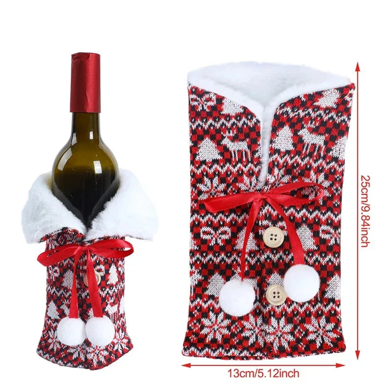 Weihnachtliche Flaschenhülle mit Fellkragen – Festliche Hülle für Weinflaschen, Wichtel-Deko für Weihnachten, Perfekt als Geschenkverpackung | Karnz