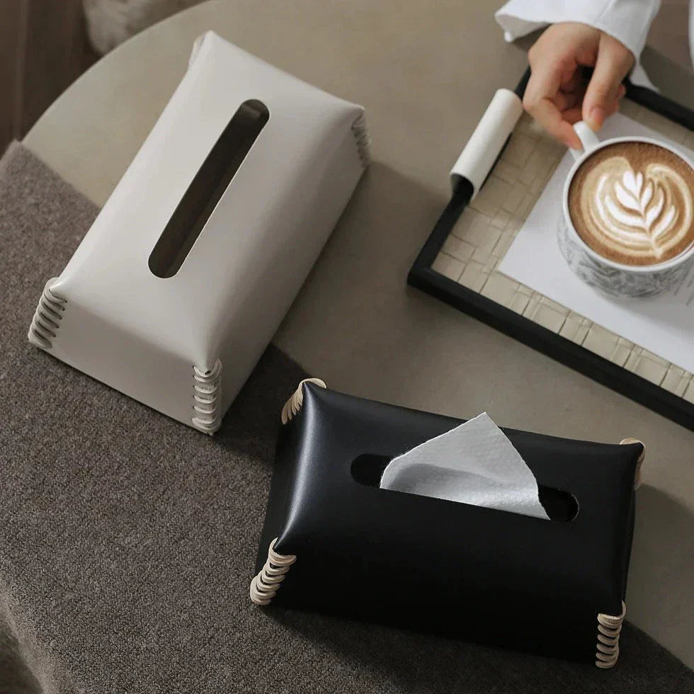 VédaLuxe Leder Taschentuchbox – handgefertigte Eleganz aus gewebtem Leder | Karnz