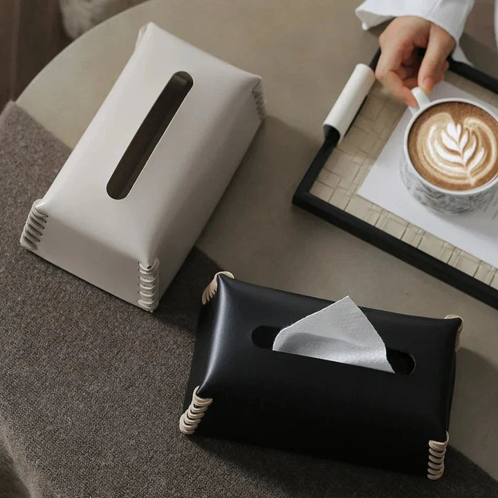 VédaLuxe Leder Taschentuchbox – handgefertigte Eleganz aus gewebtem Leder | Karnz