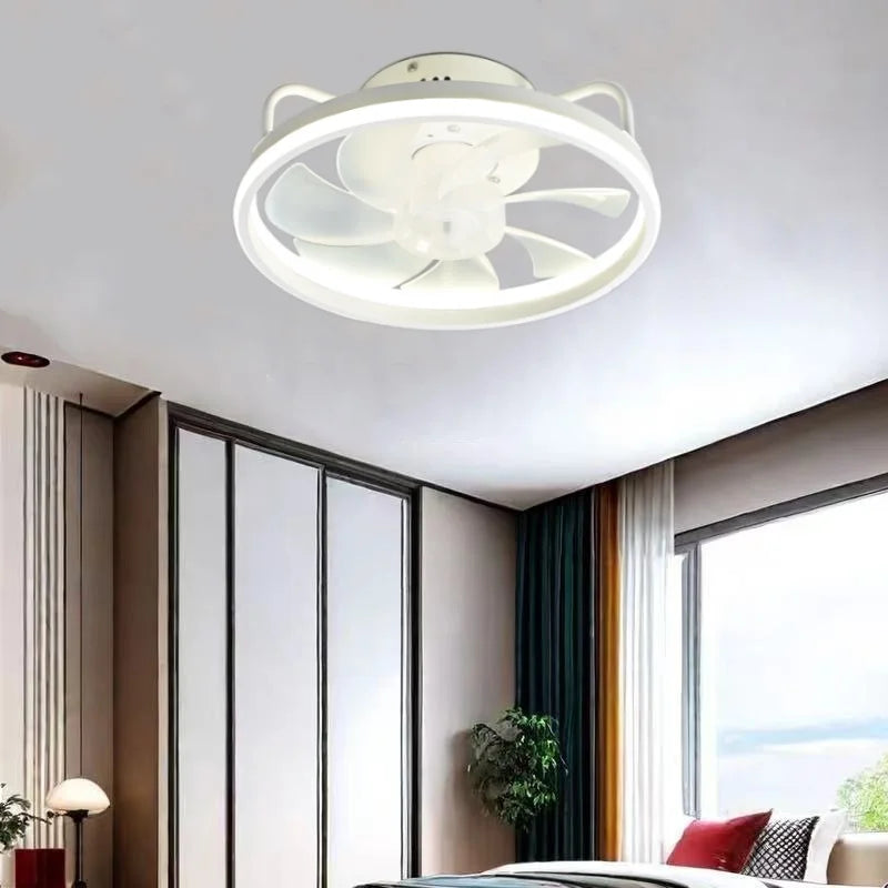 Moderner LED-Deckenventilator mit DC-Motor - 6 Geschwindigkeiten, Timer, Niedrigboden-Dachventilator, Fernbedienung Dekorative Beleuchtung | Karnz
