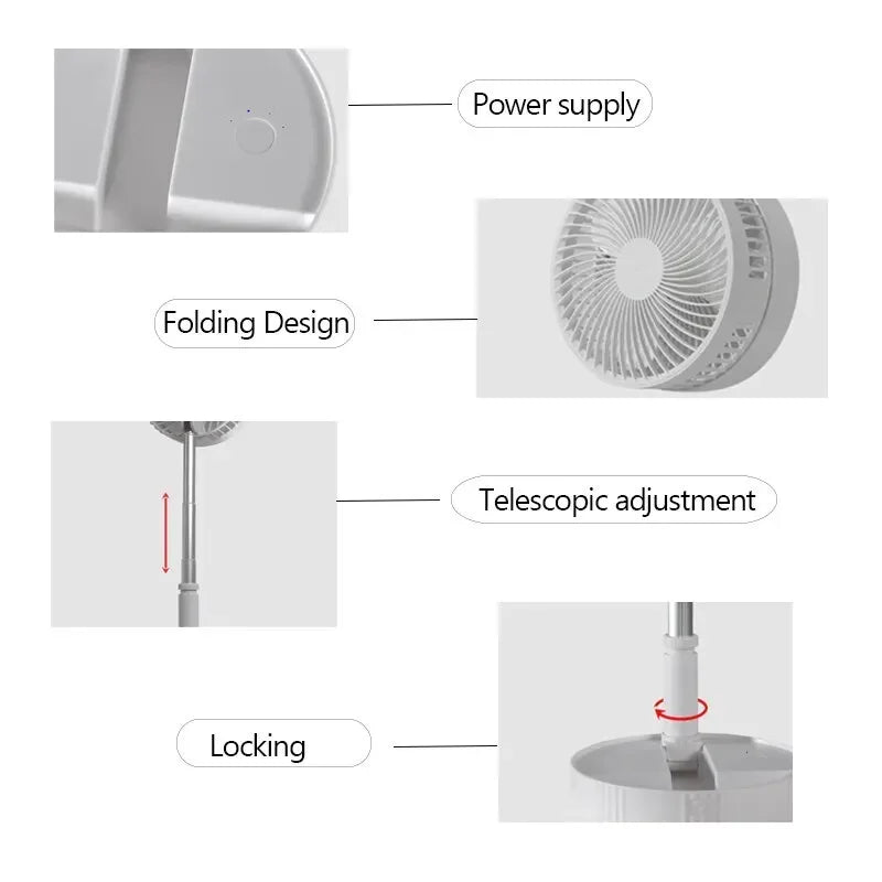 7200mAh USB wiederaufladbarer tragbarer faltbarer Ventilator Boden leiser Ventilator für Outdoor-Heim drahtloser Ventilator 4 Geschwindigkeiten Camping tragbarer Ventilator | Karnz