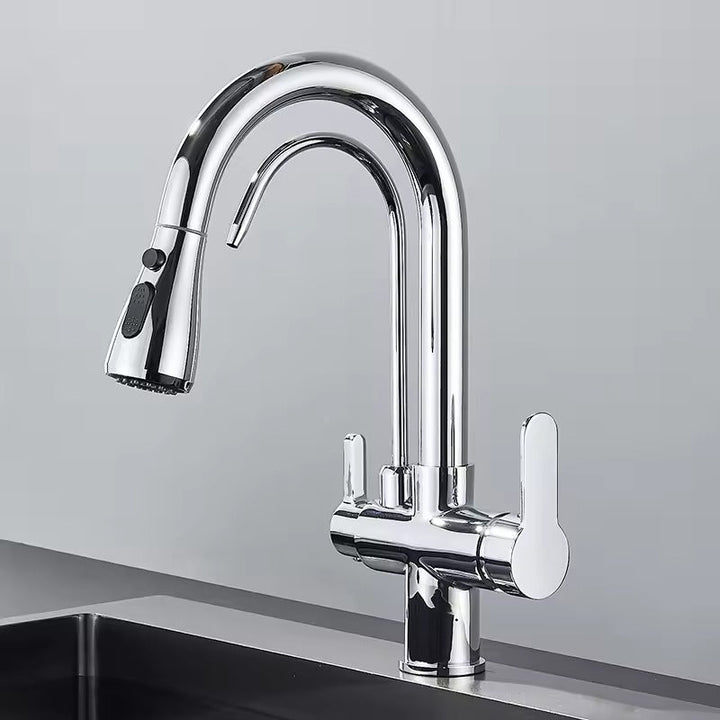 Matte Schwarze Filterarmatur für die Küche, Pull-Out Spray, 360° Rotation, Drei-Wege-Wasserfilterhahn, Spültischmischer | Karnz