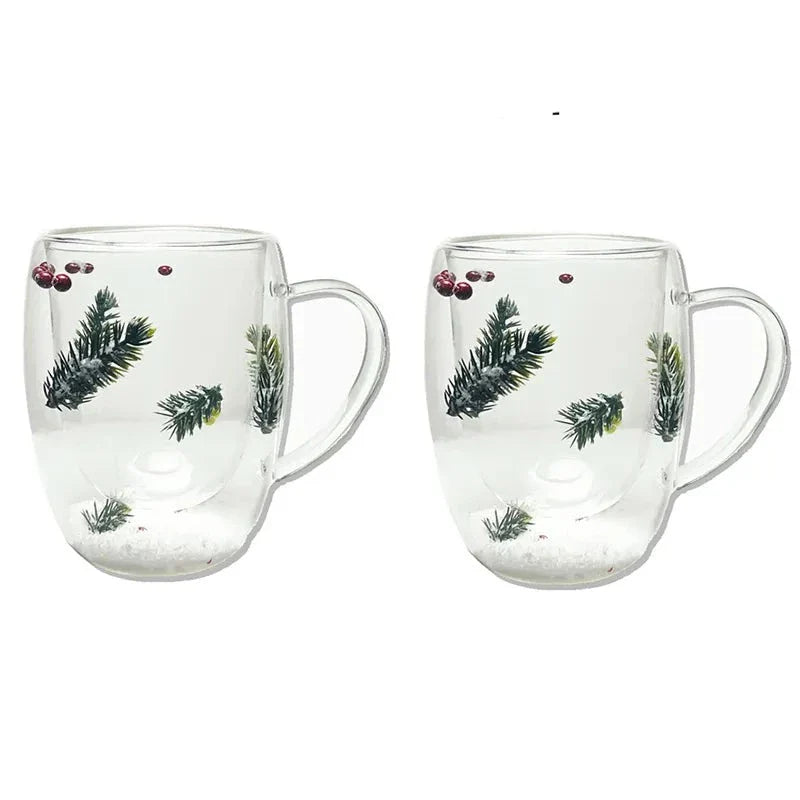 2pcs Getrocknete Blumen Doppelt wändige Glas Tasse