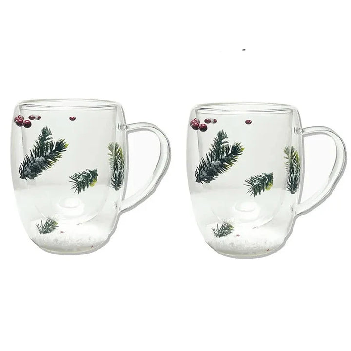 2pcs Getrocknete Blumen Doppelt wändige Glas Tasse