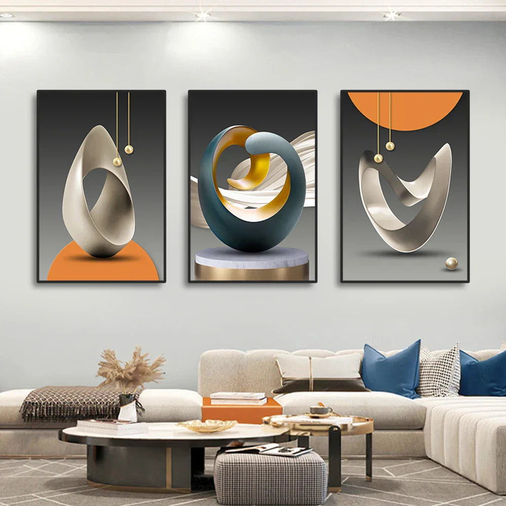 Set von 3Pcs Moderne Ästhetik Abstrakte Stillleben Wandkunst Hochwertige Leinwanddrucke Bilder für Luxus-Loftwohnung Wohnzimmer Esszimmer Kunstdekoration | Karnz