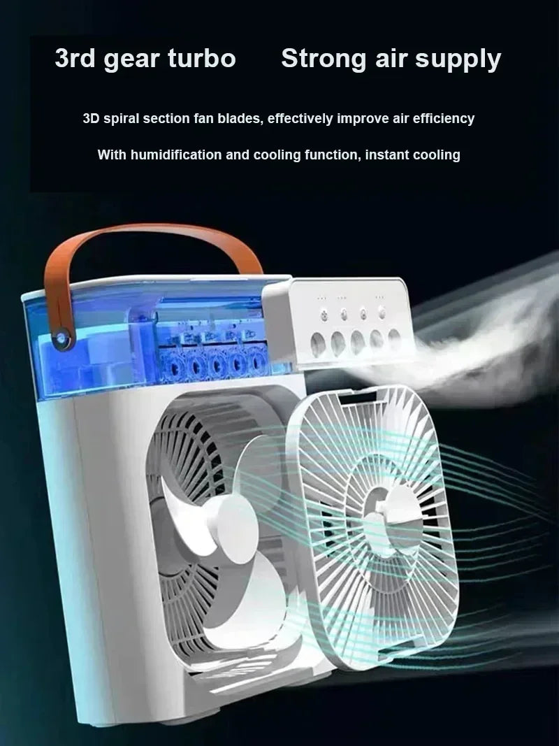 3-in-1 Mini-Luftkühler-Fan – Tragbarer Haushaltsklimaanlage mit LED-Nachtlicht, Luftbefeuchter und einstellbarem Luftstrom für Zuhause & Büro | Karnz