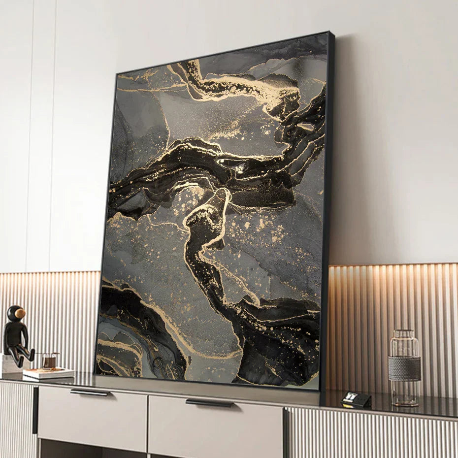 Abstrakte Schwarze Graue Goldene Flüssige Marmorprint Wandkunst Feine Kunst Leinwanddrucke Bilder Für Moderne Wohnung Wohnzimmer Home Office Dekor | Karnz