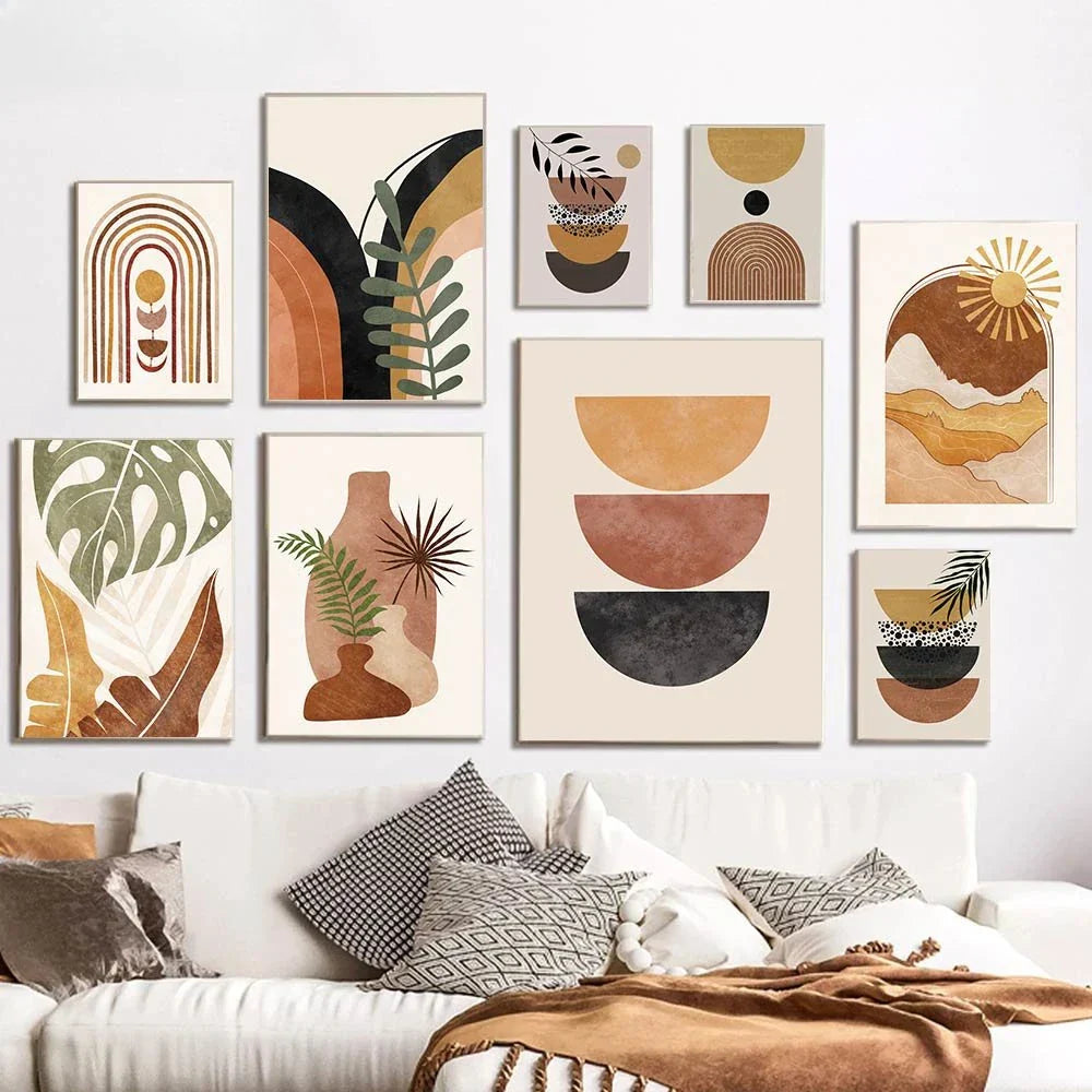 Terracotta Mond Abstrakt Bohemian Botanisch Stilleben Wandkunst Fine Art Leinwanddrucke Galerie Wandbilder Für Modernes Wohnzimmer Esszimmer Kunst Dekor