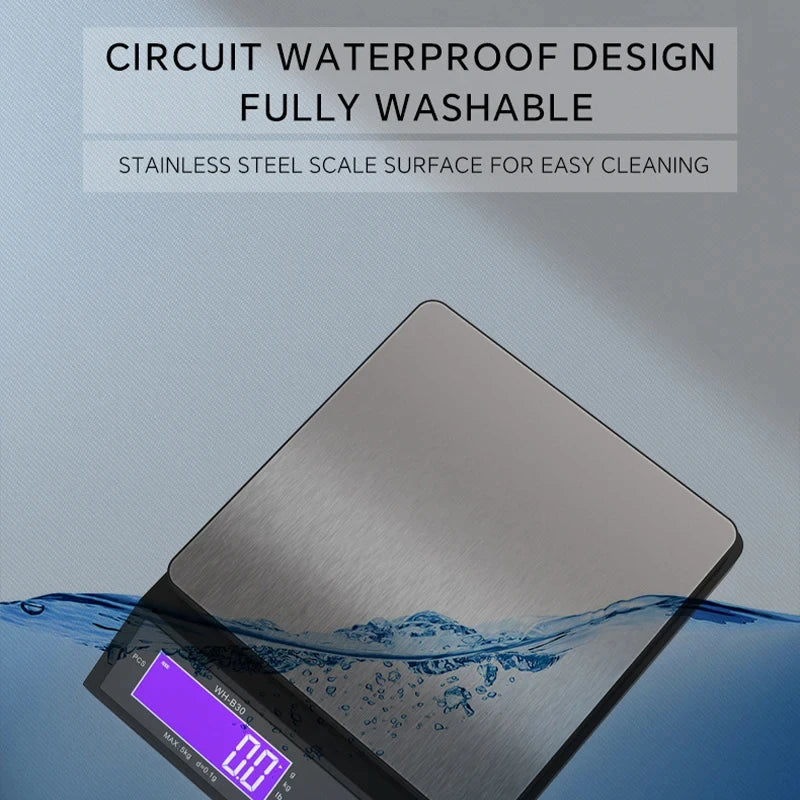 Karnz | 5 kg/0,1 g und 10 kg/1 g digitale elektronische Küchenwaage, LCD-Display, voll wasserdichtes Edelstahl-Waagetool zum Backen