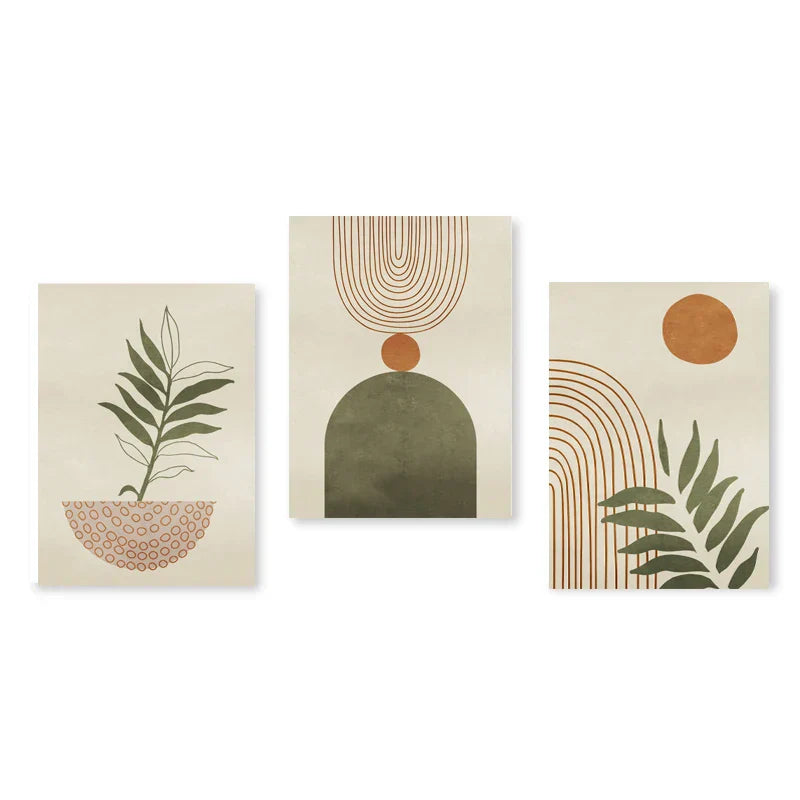 Set aus 3 Stück Modern Abstrakt Bohemian Minimalistisch Geometrisch Wandkunst Fein Kunst Leinwand Drucke Poster Bilder Für Wohnzimmer Dekor | Karnz