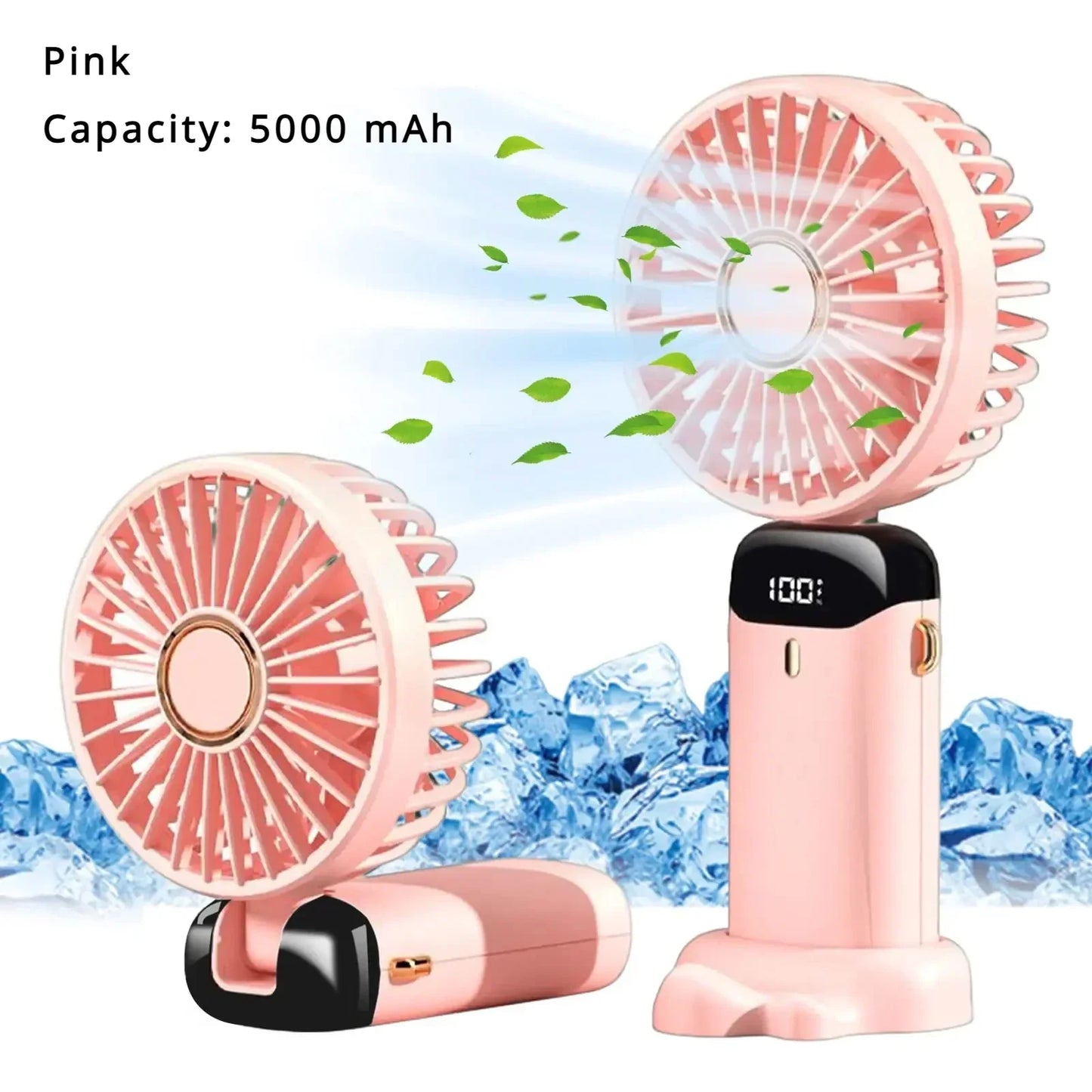 5000mAh Handheld Mini Ventilator – Kabelloser USB wiederaufladbarer tragbarer Ventilator mit digitaler Anzeige, Telefonhalter, 5-Geschwindigkeits faltbarer Nacken-Hängevantilator | Karnz