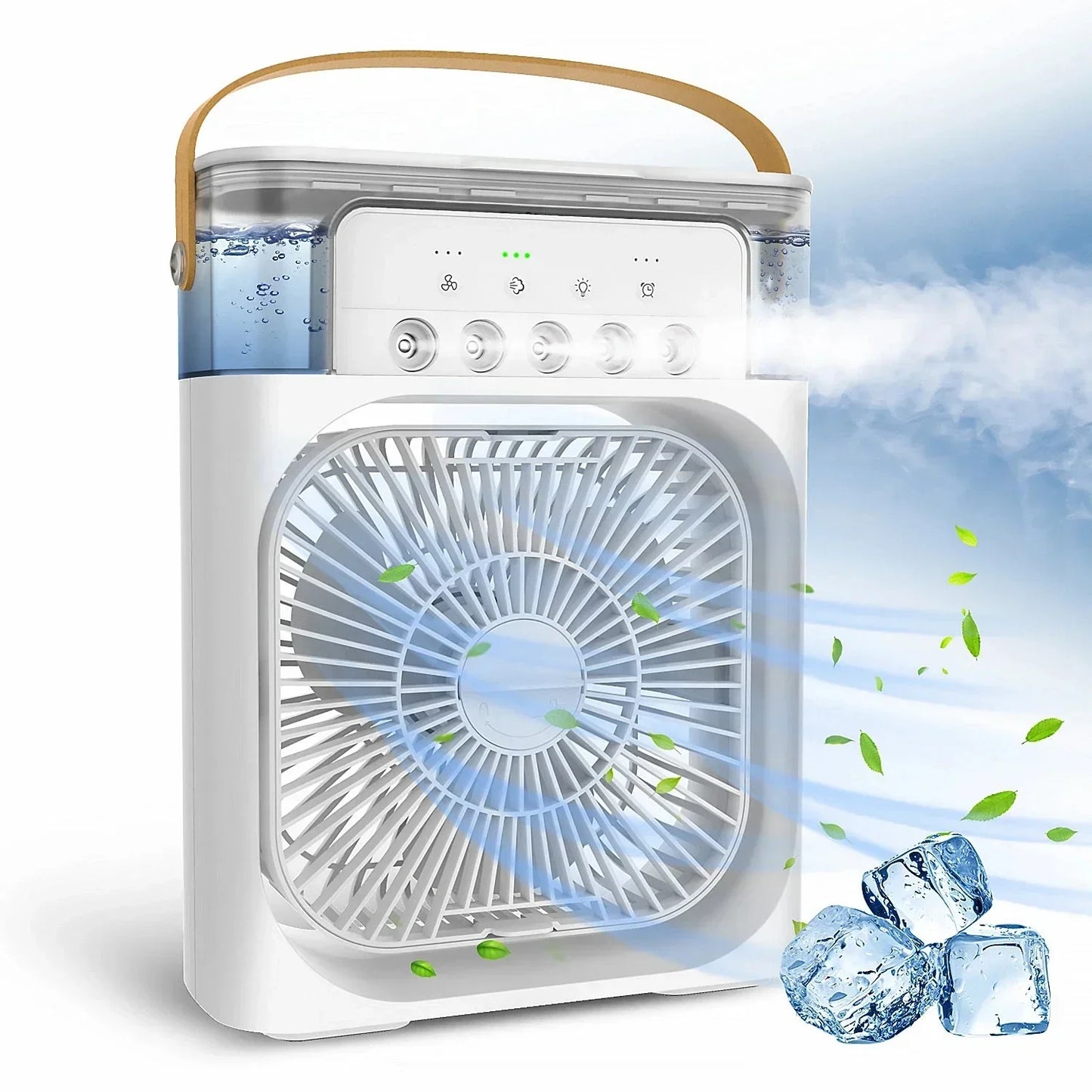 Tragbarer USB-Elektroventilator mit LED-Nachtlicht und Wassernebel - 3-in-1-Luftbefeuchter für Zuhause | Karnz